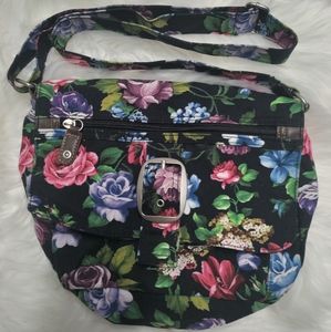 Adjustable Crossbody Bag with Roses